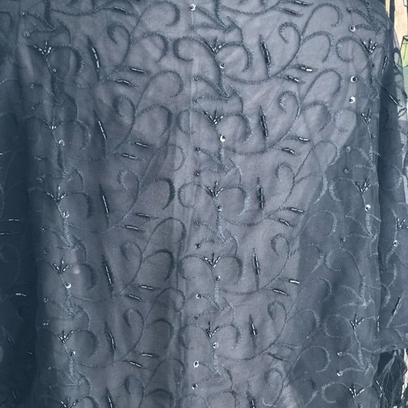 Valerie Stevens Black Beaded Sequined Shawl Scarf Dark Romance - Picture 8 of 8